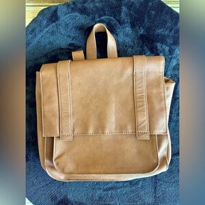 Camel color leather postal backpack bag